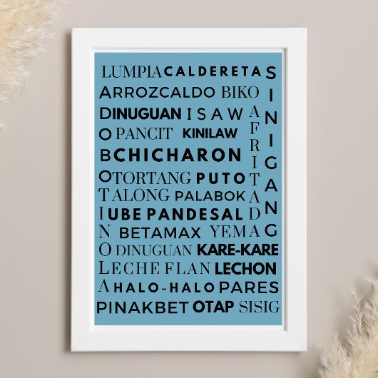 Filipino Food Blue & Black Typografy Poster