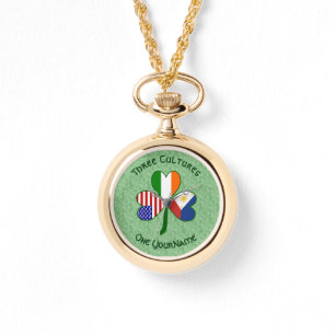 Filipino Irish American Flags Kleeblatt Ihr Name Armbanduhr