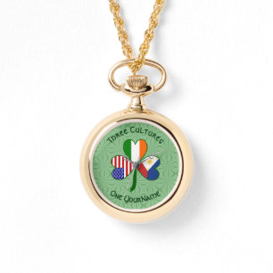 Filipino Irish American Flags Kleeblatt Ihr Name Armbanduhr