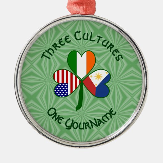 Filipino Irish American Flags Kleeblatt Ihr Name Ornament Aus Metall (Vorne)