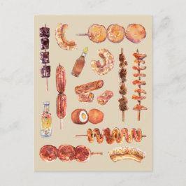 Filipino Street Food in Watercolor Pinoy Postkarte