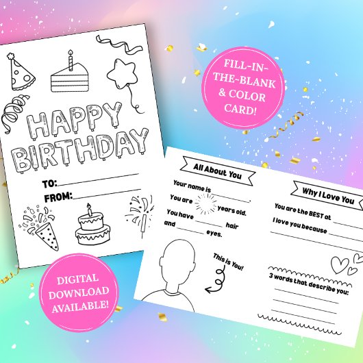 Fill In The Blank Birthday Coloring Card Karte