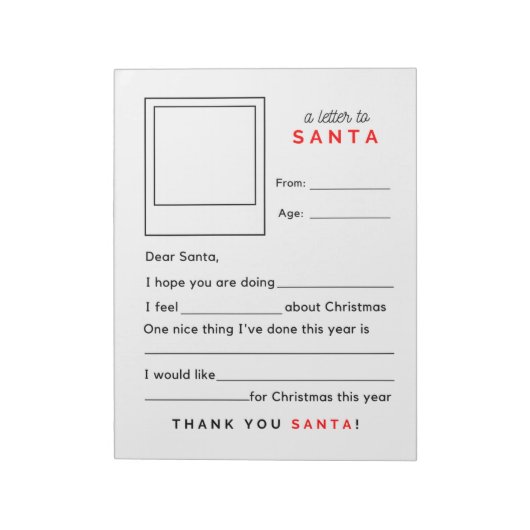 Fill in the Blank Letter to Santa Notizblock (Rotiert)