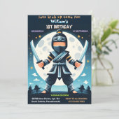 Fill War Fight Boy Moon Ninja Krieger 1. Geburtsta Einladung (Stehend Vorderseite)