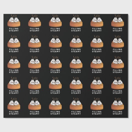 Filling Steamy Funny Dimsum Bao Pun Dark BG Geschenkpapier (Flach)