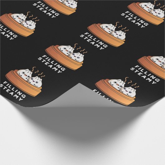 Filling Steamy Funny Dimsum Bao Pun Dark BG Geschenkpapier (Ecke)