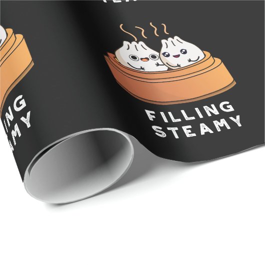 Filling Steamy Funny Dimsum Bao Pun Dark BG Geschenkpapier (Rolleneckpunkt)