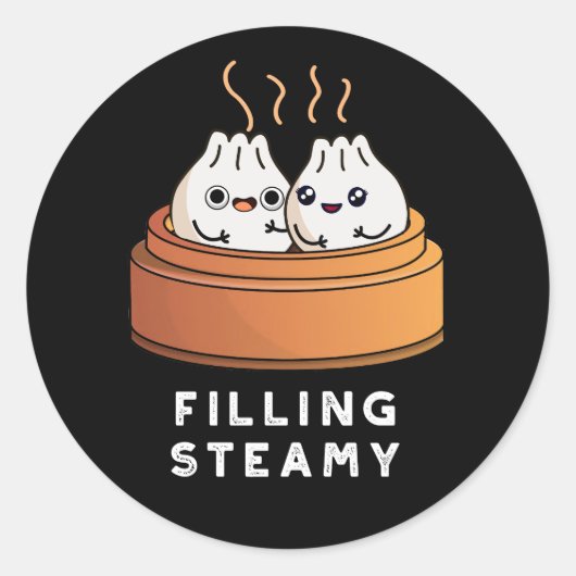 Filling Steamy Funny Dimsum Bao Pun Dark BG Runder Aufkleber (Vorderseite)