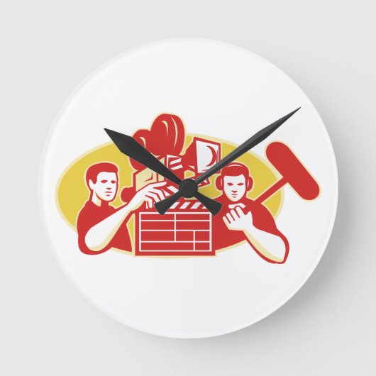 Film Director Movie Camera Clapper Soundman Runde Wanduhr (Vorderseite)