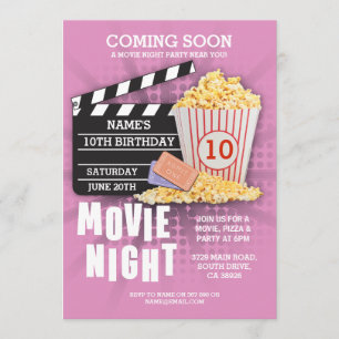 Film-Nachtfilm-Kino-Geburtstags-Party-Rosa laden Einladung
