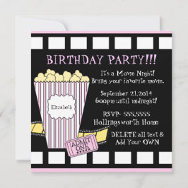 Film-Nachtpopcorn-Film-Streifen-Party im Rosa Einladung