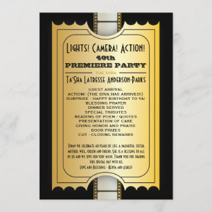 Film-Party-Programm-goldene Aufnahme-Karte Einladung