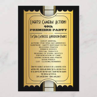 Film-Party-Programm-goldene Aufnahme-Karte Einladung