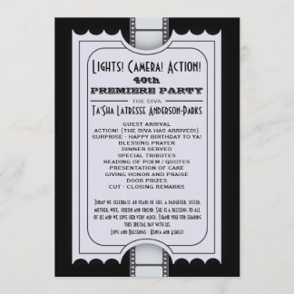 Film-Party-Programm in der lila Aufnahme-Karte Einladung