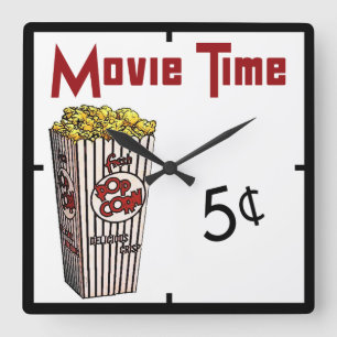 Film-Popcorn Quadratische Wanduhr