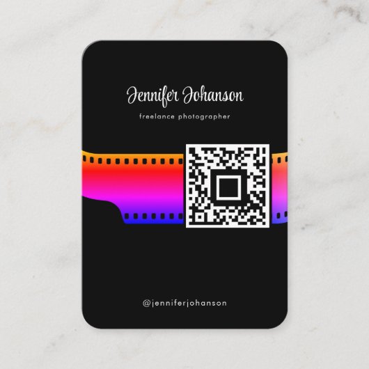 Film Roll Kamera QR Code Schwarz Visitenkarte (Vorderseite)
