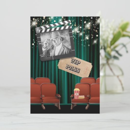 Film-VIP-Foto Lichter Kinovorführung Party aquamar Einladung (Stehend Vorderseite)