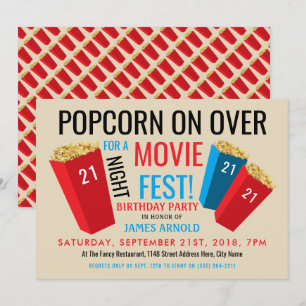 Filmabend Fest, Popcorn Box Geburtstagsparty Einladung