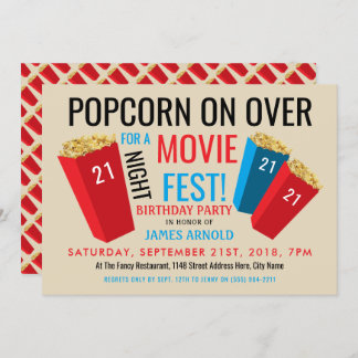 Filmabend Fest, Popcorn Box Geburtstagsparty Einladung