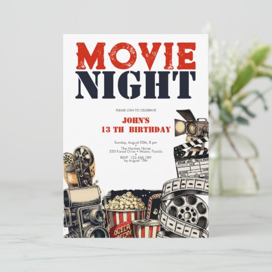 Filmabend Geburtstag Einladung (Stehend Vorderseite)