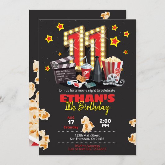 Filmabend, Theater - Einladung zum 11. Geburtstag (Vorne/Hinten)