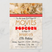 Filme u. Popcorn-Geburtstags-Party Einladung