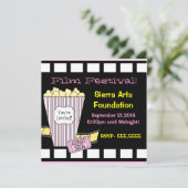 Filmfestival Gelb und Rosa Popcorn Filmstreifen Einladung (Stehend Vorderseite)