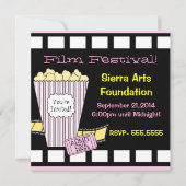 Filmfestival Gelb und Rosa Popcorn Filmstreifen Einladung (Vorderseite)