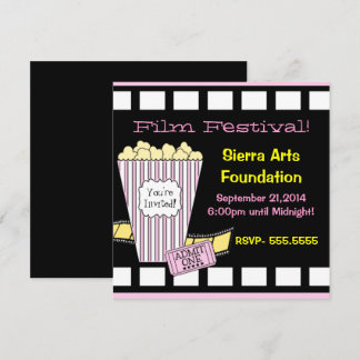 Filmfestival Gelb und Rosa Popcorn Filmstreifen Einladung