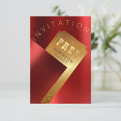 Filmfestival Ticket Metal Red Ruby Gold Einladung (Stehend Vorderseite)