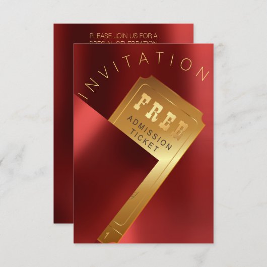 Filmfestival Ticket Metal Red Ruby Gold Einladung (Vorne/Hinten)