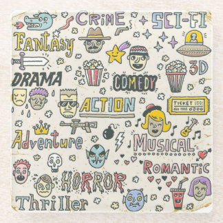 Filmgenres: Fernsehshows Doodle Set Glasuntersetzer
