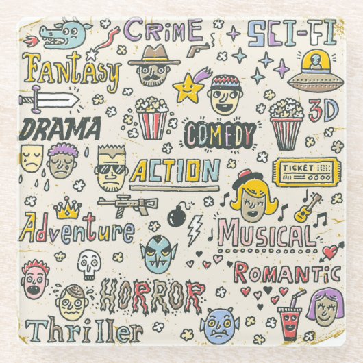 Filmgenres: Fernsehshows Doodle Set Glasuntersetzer (Vorderseite)