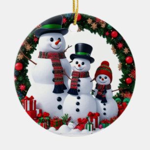 Filmische Schneemann-Familie mit 3 Personen und We Keramik Ornament