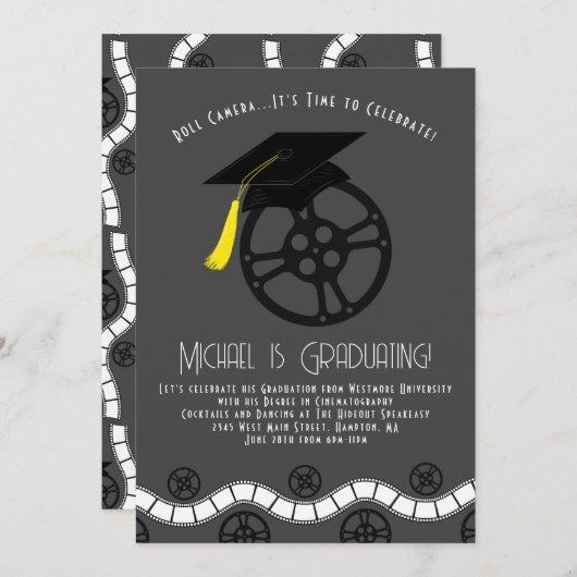 Filmkinematographie Filmstudio Graduation Party Einladung (Vorne/Hinten)