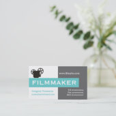 Filmmaker grau, weiß, aqua augenfällig visitenkarte (Stehend Vorderseite)