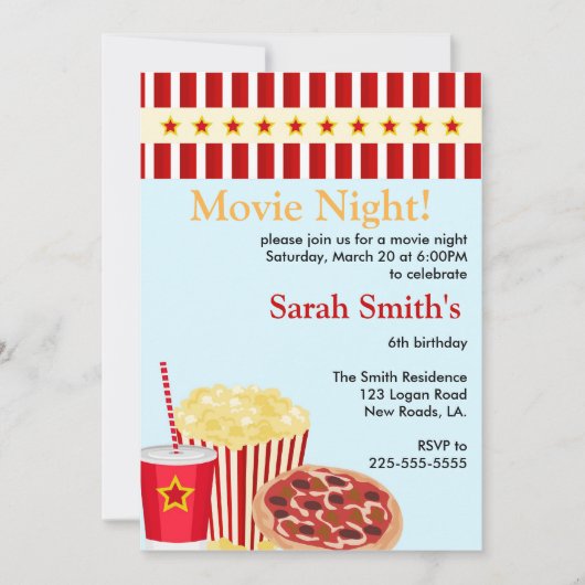 Filmnacht Geburtstag Einladung (Vorderseite)