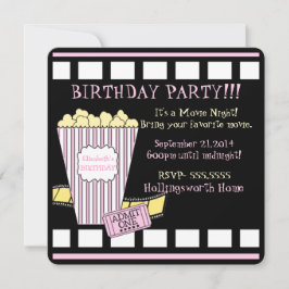 Filmnacht Popcorn Film Strip Pink Girls Party Einladung