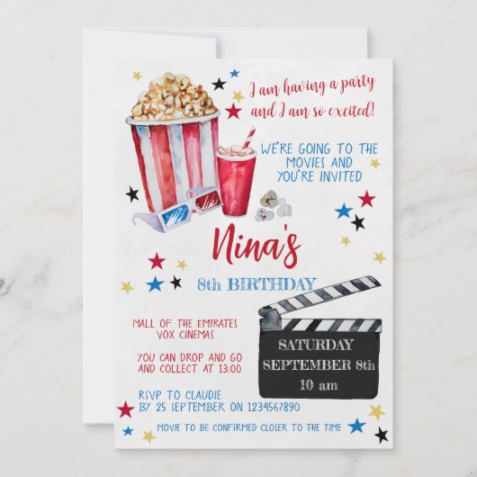 Filmnacht zum Geburtstag Einladung, Kino Einladung (Vorderseite)