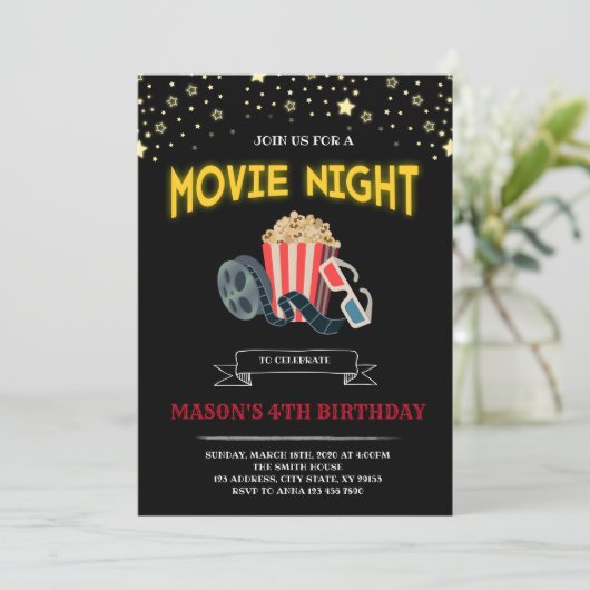 FilmnachtParty tem Einladung (Stehend Vorderseite)