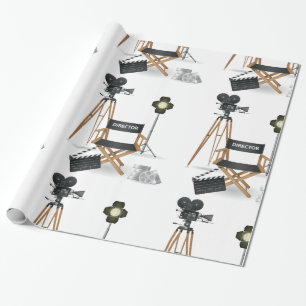 Filmregisseursessel und Vintage-Filmkamera-Set Geschenkpapier