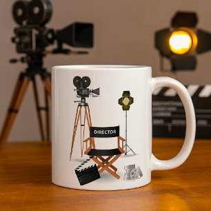 Filmregisseursessel und Vintage-Filmkamera-Set Kaffeetasse