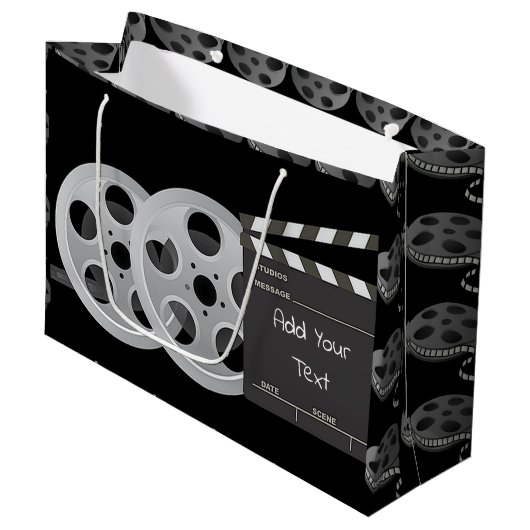 Filmrolle, Klapperboard große Geschenktasche Geschenktüte (Vorderseite Schrägansicht)