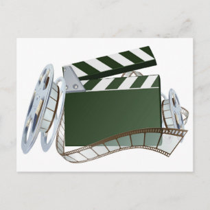 Filmrolle und Klappe im Hintergrund Postkarte