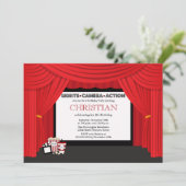 Filmschirm- und -vorhanggeburtstags-Party Einladung (Stehend Vorderseite)