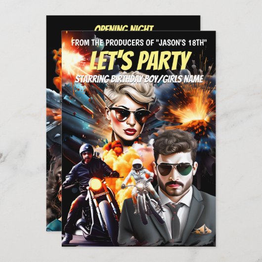 Filmschurke Helden Action-Abenteuer Einladung (Vorne/Hinten)