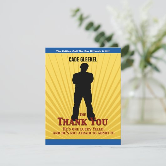 Filmstar-Bar Mitzvah danken Ihnen, gelbes Blau zu Dankeskarte (Stehend Vorderseite)