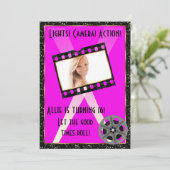 Filmstar-Rosa-Glitzer laden ein Einladung (Stehend Vorderseite)