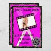 Filmstar-Rosa-Glitzer laden ein Einladung (Vorne/Hinten)