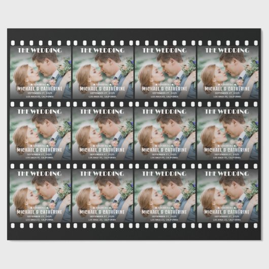 Filmstreifen schwarz-weiß Hochzeit Geschenkpapier (Flach)